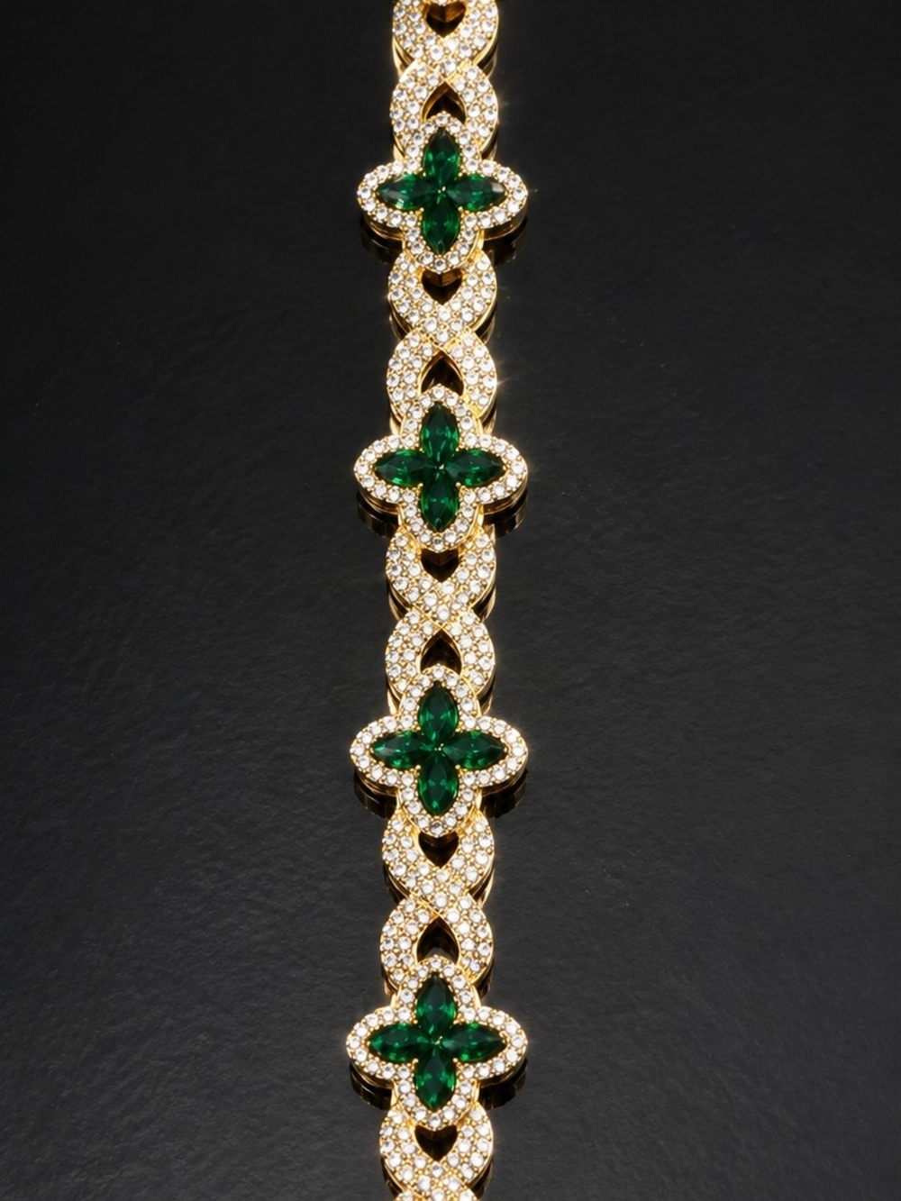 8 1/2" Gold-Plated Bracelet with Green Crystal Floral Accents